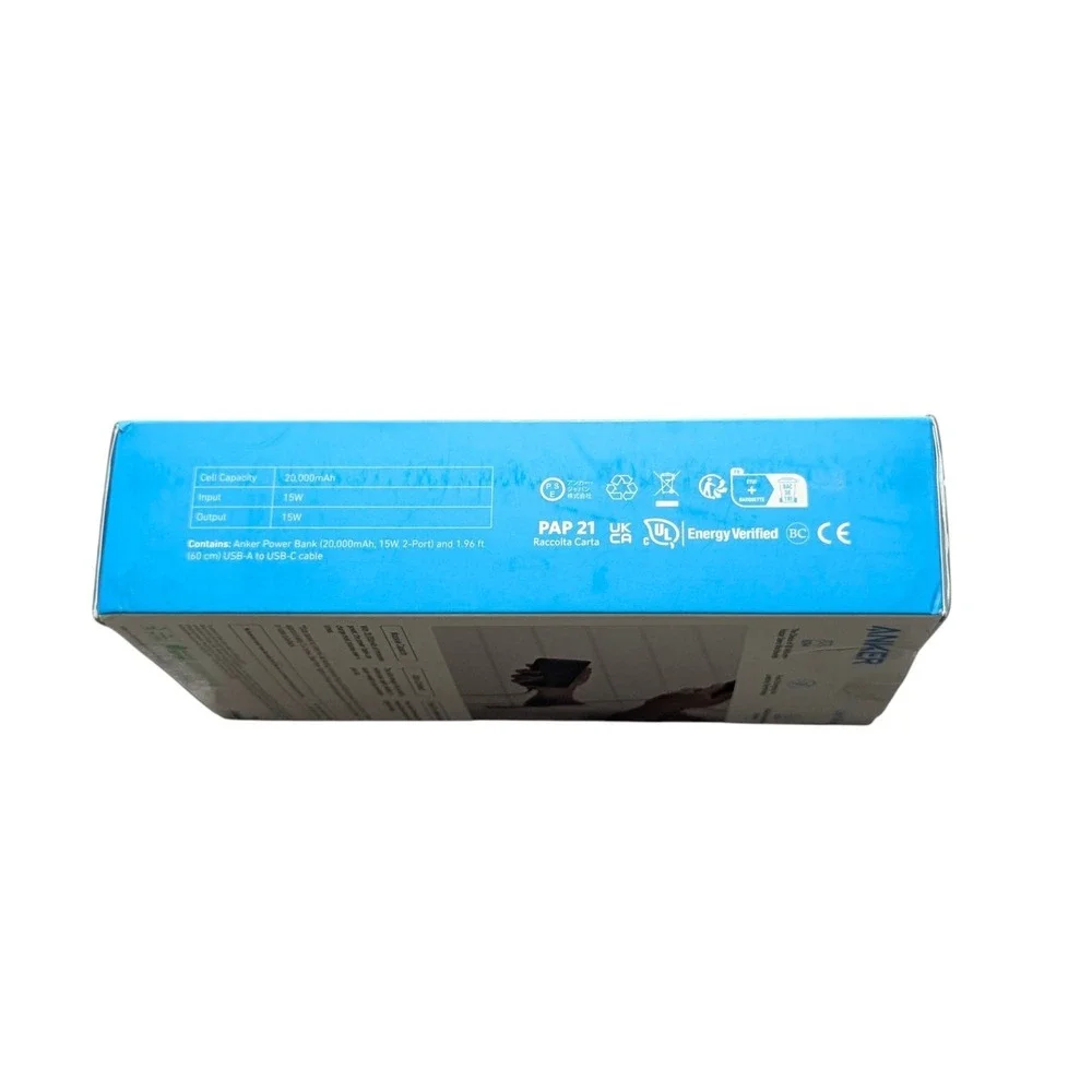 Oo5O Anker - Power Bank (20000mAh, 15W, USB-A+USB-C‎ Input/Output, 2-Port) Black